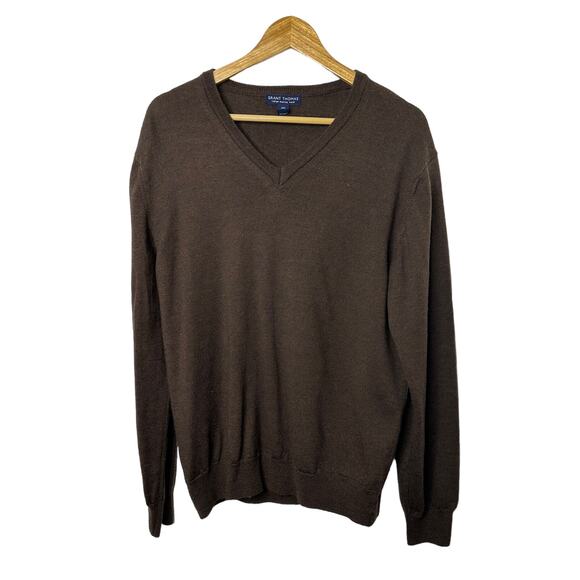 Grant Thomas Other - Grant Thomas 100% Extra Fine Italian Merino Wool Brown V Neck Sweater Medium